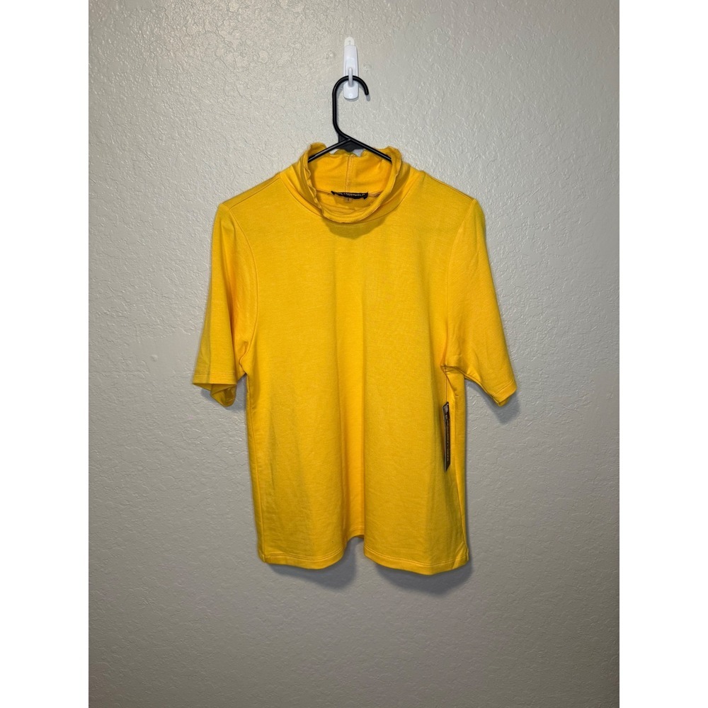 Karl Lagerfeld Paris Yellow Mock Neck Short Sleeve Top - Women's Size L